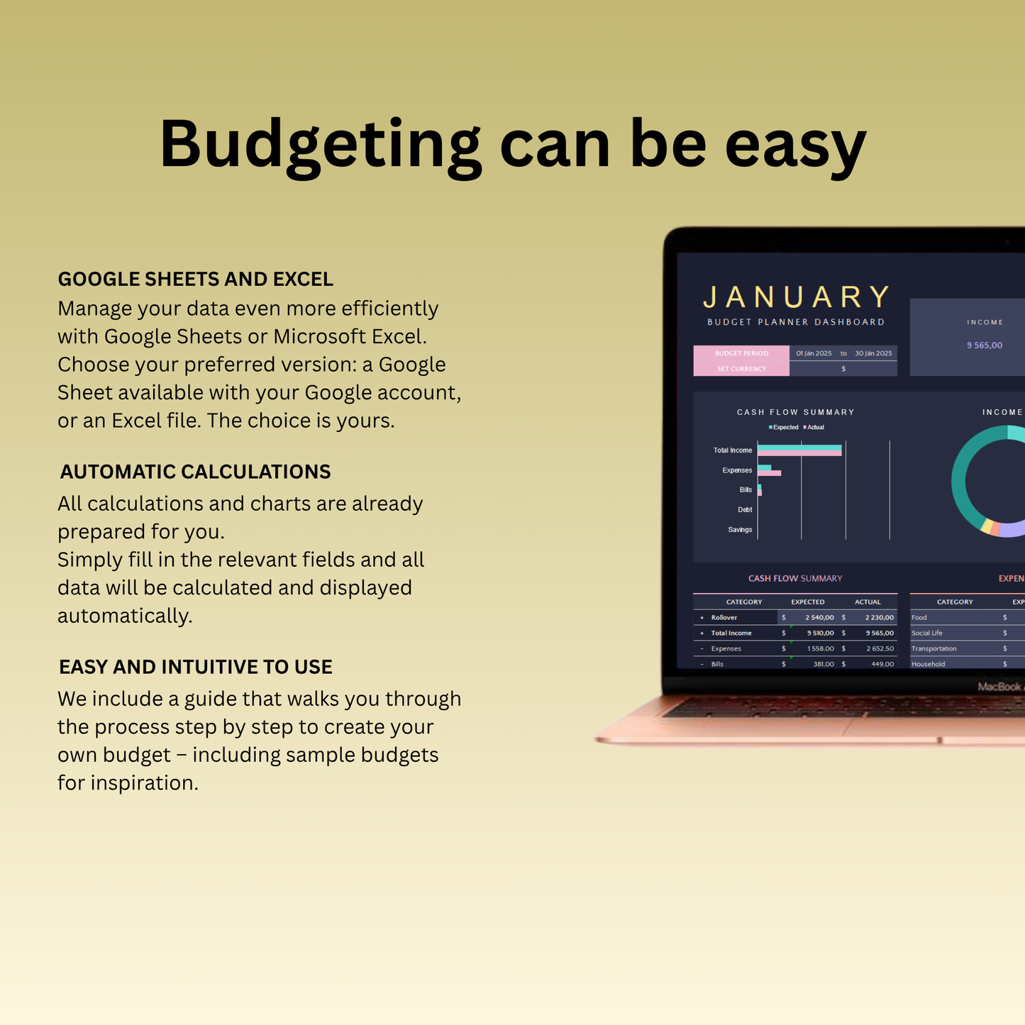 Budget Template for Excel & Google Sheets (All Currencies)