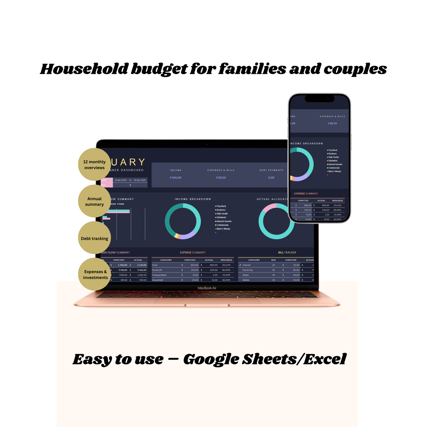 Budget Template for Excel &amp; Google Sheets (All Currencies)
